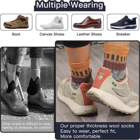 5 Pairs Wool Socks Mens Warm Winter Thermal Thick Pattern Crew Socks for Cold We - Picture 6 of 7